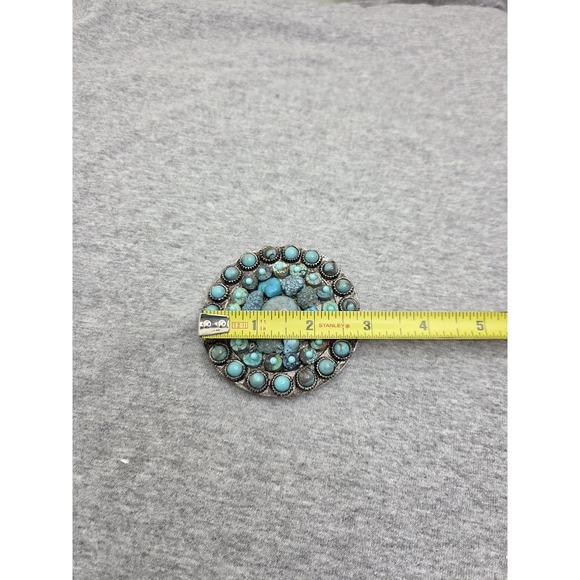 Vintage Zuni Navajo Turquoise Cluster Womens Heavy Circular Belt Buckle Rare
